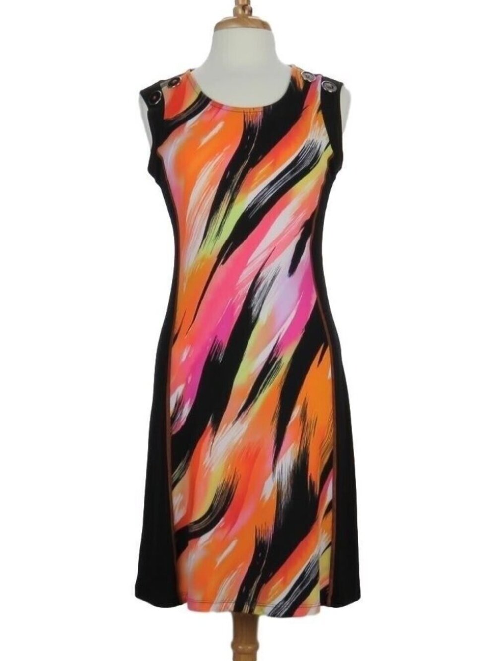 Soft Works Dress Women Small Sleeveless Stretch Multi Pink Black Orange Sheath